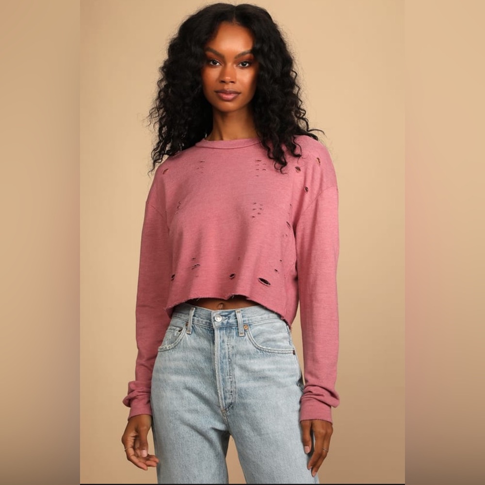 Lulus Dusty Rose Distressed Cropped
Sweatshirt - Womens - pink